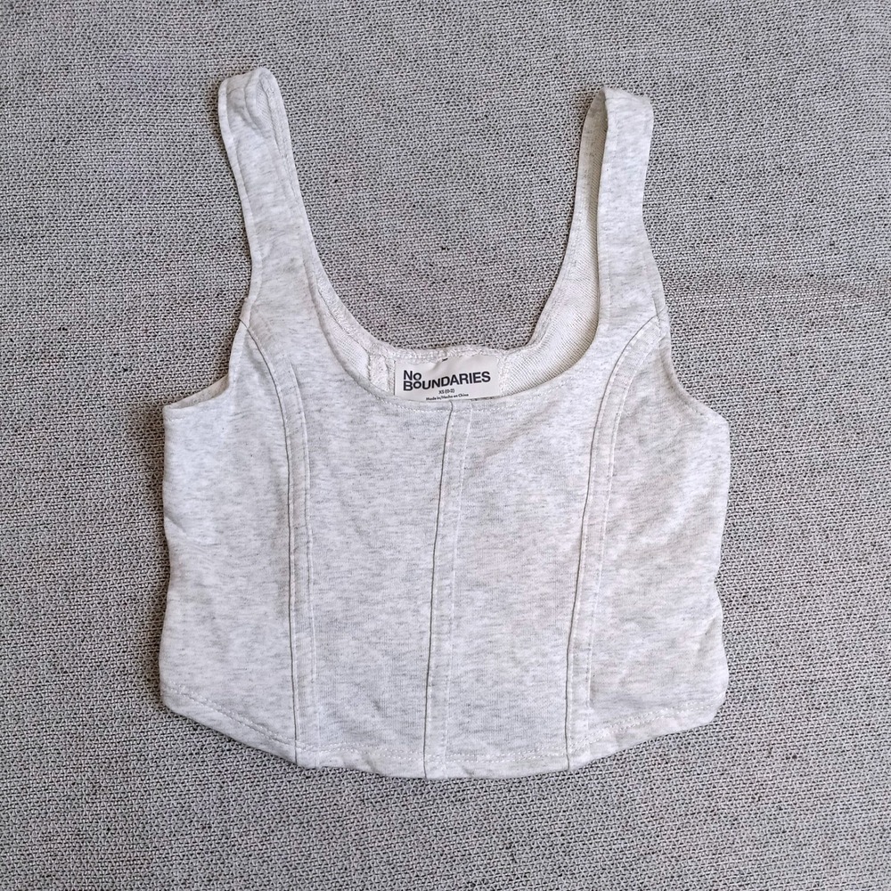 No Boundaries Corset Crop Top Womens XS Gray Excellent Smocked Back Seamed